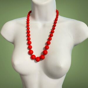 Vintage Red Lucite Graduated Beads Necklace Gold Accent Beads